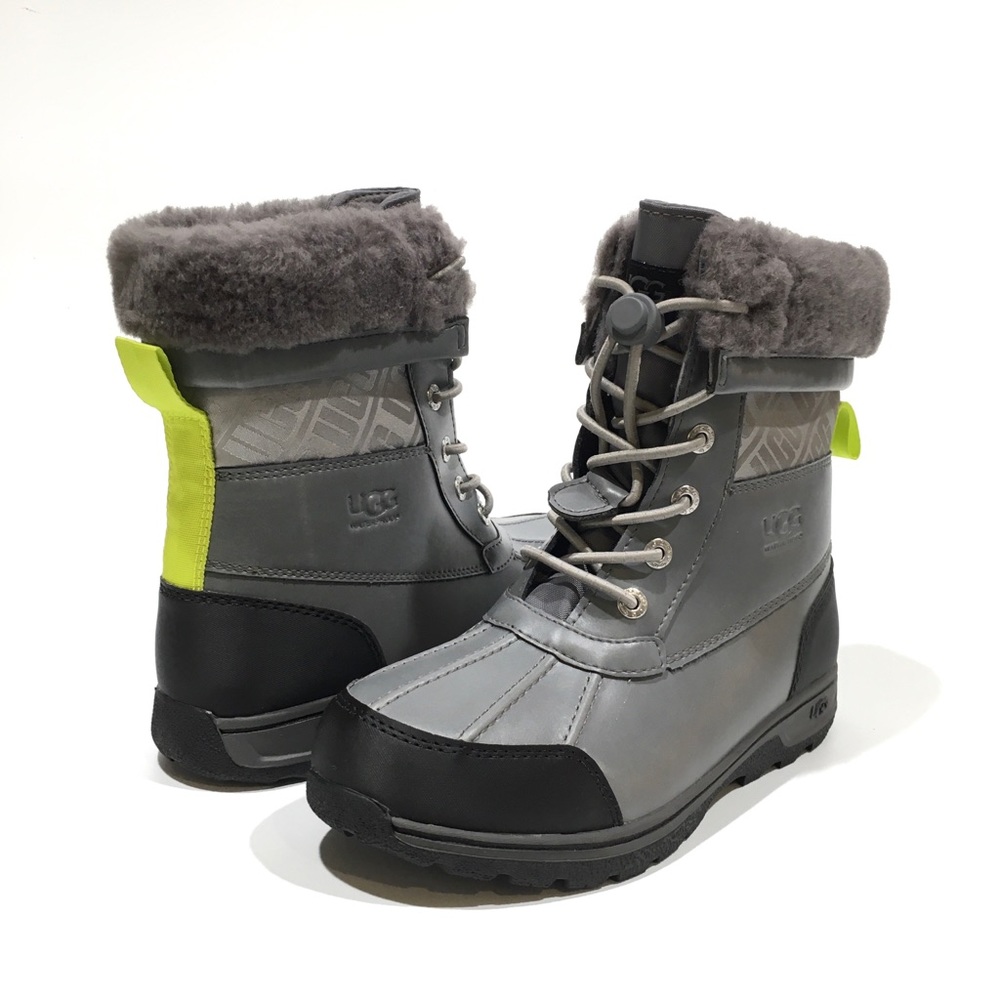 UGG BUTTE II CWR SNOW BOOTS -METAL GRAY WATERPROOF LEATHER -KIDS US 4 -NEW